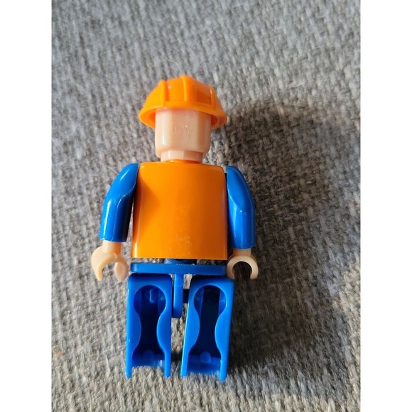 LEGO Construction Worker Blue Overalls Orange Shirt & Hat Mini Figure Minifig - Picture 7 of 7